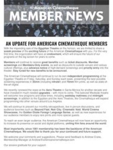 American Cinematheque Member Newsletter, 27th June 2019